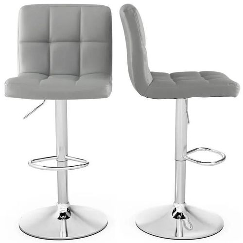 Costway Lot De 2 Tabourets De Bar En Cuir Pu, Hauteur Du Siège Réglable 65-85 Cm, Avec Dossier Surélevé, Repose-Pieds&base En Métal