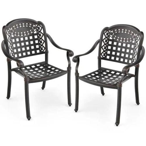 Costway Lot De 2 Chaises De Jardin Empilable En Aluminium Coulé, Fauteuil De Jardin Avec Pieds Réglables Et Siège Incurvé, Bronze