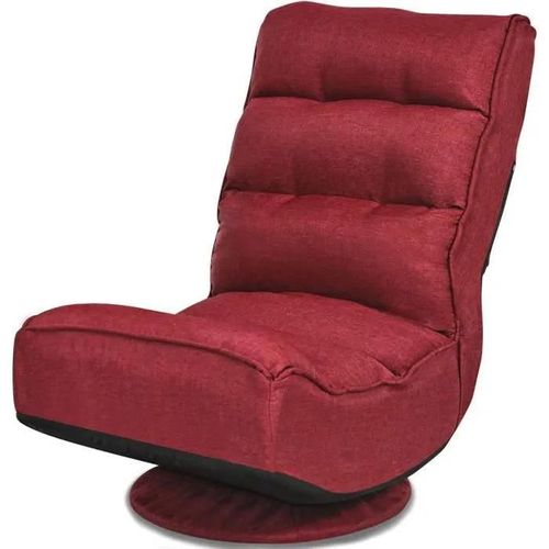 Costway Chaise De Salon Pliable, Pivotante À 360° - Dossier Haut Réglable En 5 Positions,Tissu De Lin, Pour Meditation, Relax Rouge