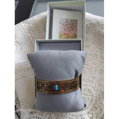 Bracelet  Ouvert Royal De Luxe  Avec Turquoise Sinthétique