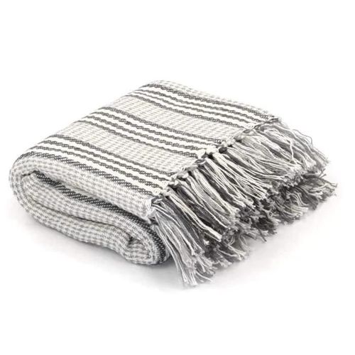 Vidaxl Couverture Coton À Rayures 220x250 Cm Gris Et Blanc 245329