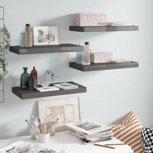 Vidaxl Étagère Murale Flottante 4 Pcs Gris Brillant 50x23x3,8 Cm Mdf