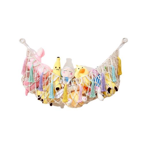 Filet de rangement en macramé pour peluches ¿ Organiseur de jouets écologique pour chambre d'enfant, crèche, salle de jeux ¿ Durable et élégant