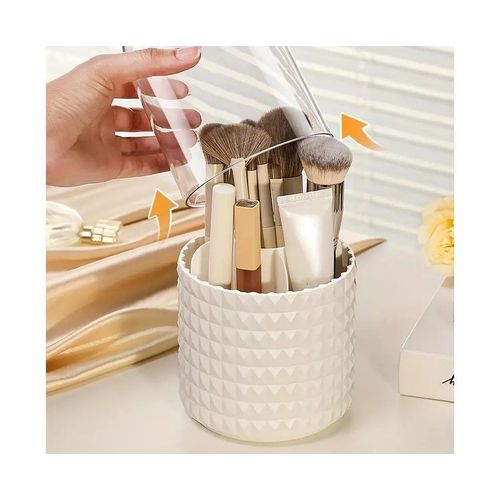 Organiseur de pinceaux de maquillage rotatif à 360° - Boîte de rangement étanche à la poussière avec compartiments pour produits de toilette et de maquillage