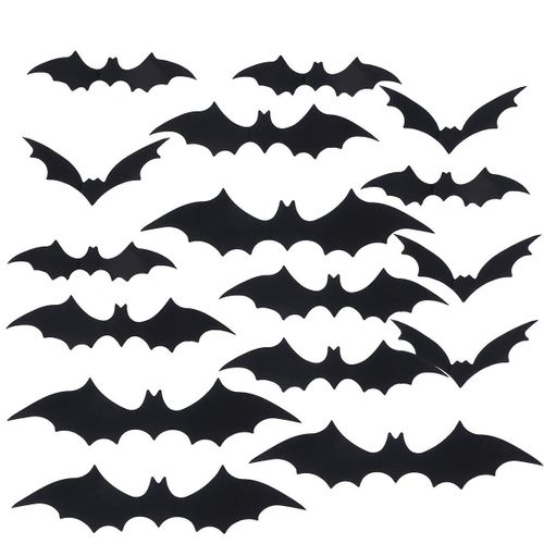 Lot de 24 autocollants muraux 3D chauve-souris d'Halloween ¿ Décoration effrayante pour fêtes en intérieur, murs, fenêtres et plus encore.