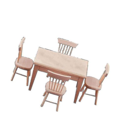 Ensemble Bureau Et Chaises Miniatures En Bois Pour Décoration De Maison De Poupée - 1 Bureau Et 4 Chaises - Durable Et Personnalisable