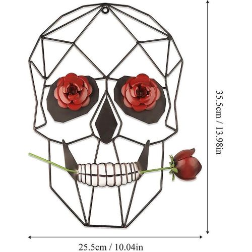 Décoration Murale En Métal Avec Tête De Mort Et Rose ¿ Sculpture Filaire Romantique Unique Pour La Décoration Intérieure, Cadeau Idéal Pour Toutes Les Occasions