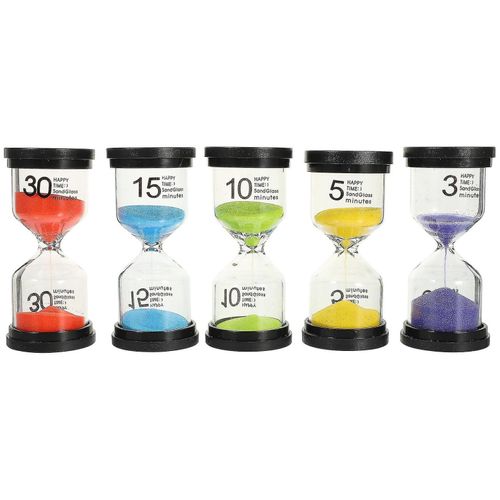 Lot de 5 sabliers décoratifs pour enfants ¿ Décoration d'intérieur élégante et outil de chronométrage amusant ¿ Idée cadeau idéale