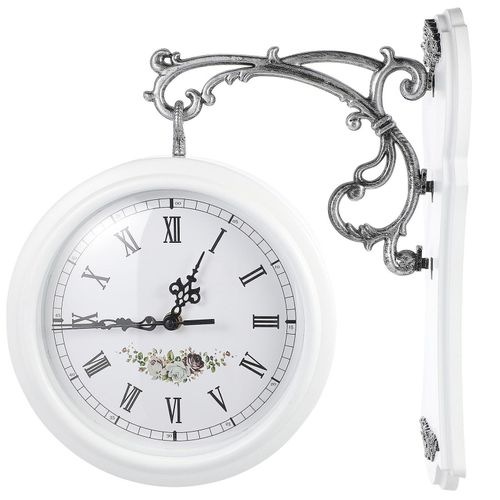 Horloge murale vintage double face - Décoration de style européen avec chiffres arabes et romains, rotation à 360 degrés