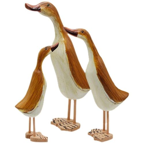 Ensemble de 3 sculptures de canard en bois ¿ Décoration de bureau en bois de qualité supérieure pour la maison, le bureau, idée cadeau pour les amis et la famille