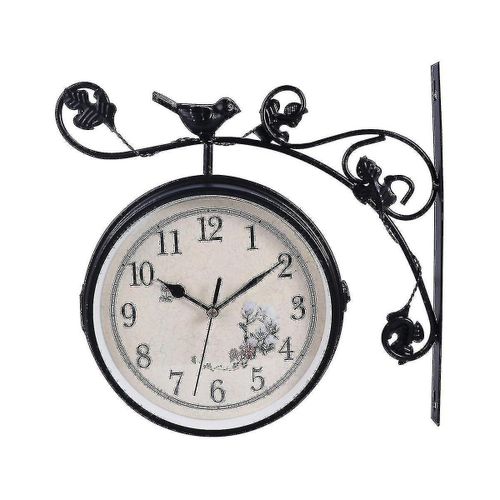 Horloge murale élégante en fer double face ¿ Style rétro, sans pile, idéale pour la décoration intérieure, les cafés et les restaurants