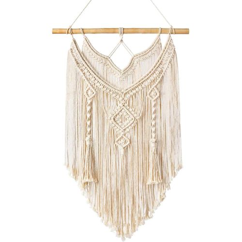 Suspension murale bohème en macramé avec bâton en bois ¿ Élégant pendentif ?il d'aigle pour la décoration intérieure, 65 x 35 cm