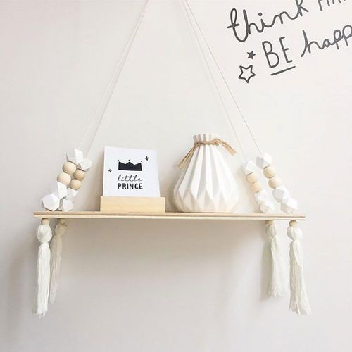Étagère Suspendue En Macramé ¿ Étagère Flottante Moderne En Corde Pour La Décoration Intérieure, Rangement Élégant En Rose, Gris Et Blanc