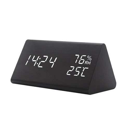 Réveil LED moderne en bois avec affichage de la température et contrôle du son ¿ Horloge de bureau numérique élégante pour la décoration intérieure