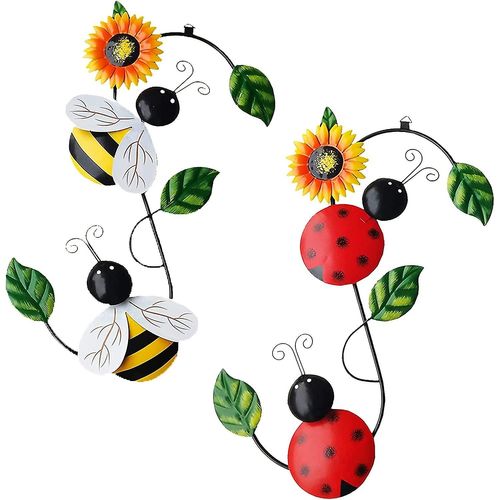 Charmant ensemble d'art mural en métal 3D - Décoration d'extérieur bourdon et coccinelle pour la maison et le jardin