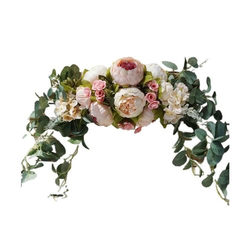Guirlande de fleurs artificielles rose champagne ¿ Décoration murale élégante pour portes, seuils et fêtes ¿ Fleurs en soie de 75 cm