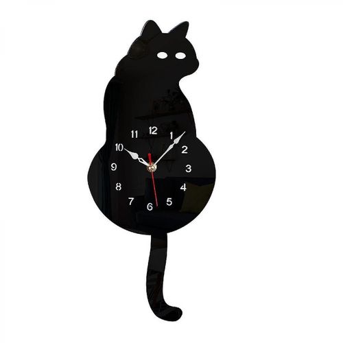 Horloge murale à pendule en forme de chat fantaisiste avec queue mobile - Parfaite pour la maison, le bureau, le café et les amoureux des chats - Mouvement de balayage silencieux