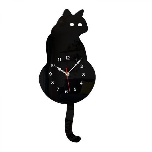Horloge murale à pendule en forme de chat fantaisiste avec queue mobile - Parfaite pour la maison, le bureau, le café et les amoureux des chats - Mouvement de balayage silencieux