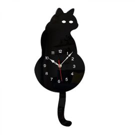 Horloge murale à pendule en forme de chat fantaisiste avec queue mobile - Parfaite pour la maison, le bureau, le café et les amoureux des chats - Mouvement de balayage silencieux