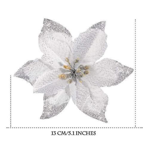 Lot de 10 fleurs artificielles dorées à paillettes pour décoration de sapin de Noël et de fêtes ¿ Couronnes et décorations de table élégantes