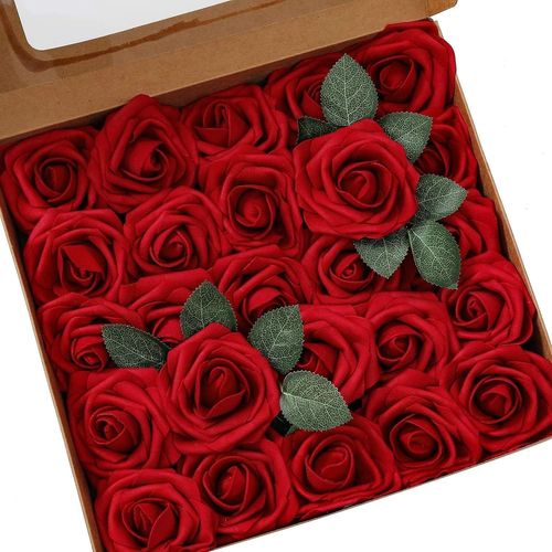 25 roses en mousse rouge vin ¿ Fleurs artificielles pour bouquets, mariages, décoration intérieure et compositions florales