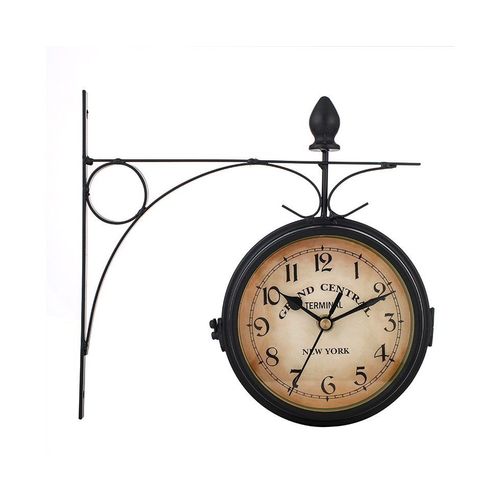 Horloge murale élégante en fer double face de style européen ¿ Horloge décorative vintage pour la maison et les espaces publics