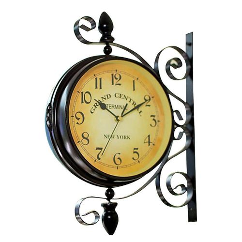 Horloge murale double face vintage - Design élégant en fer pour la décoration intérieure, fonctionnement silencieux, cadeau parfait pour toutes les occasions