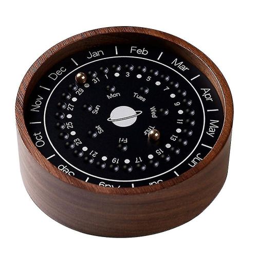 Élégant calendrier perpétuel en bois avec cadran solaire ¿ Décoration de table unique pour la maison et les cadeaux, couleur café, design durable