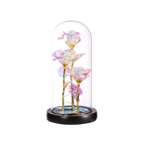 Rose dorée sous cloche en verre avec lumière blanche chaude ¿ Cadeau romantique idéal pour toutes les occasions