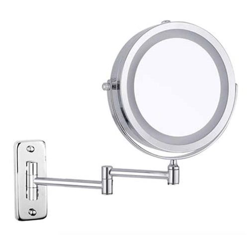 Miroir de maquillage mural 7"" avec grossissement x10, lumières LED, rechargeable par USB, capteur tactile, bras pliable