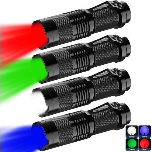 4 Lampes De Poche Led Rouges, Bleues, Blanches Et Vertes, Mini Lampes De Poche Avec Pinces À Stylo, Extensibles Et Étanches 3 Modes De Lampes De Poche Multifonctionnelles, Convient Pour Le