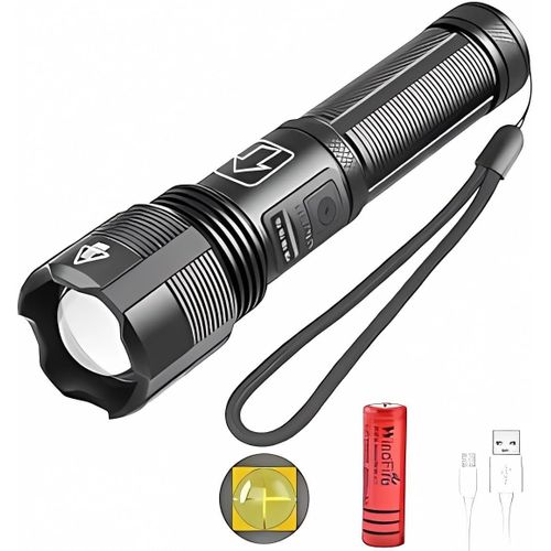 Lampe Torche Led Rechargeable, Lampe Torche Led Haute Puissance Professionnelle, 500000 Éclairage, Feu Réglable Led Torche Avec 18650 Batterie Pour Urgence, Camping