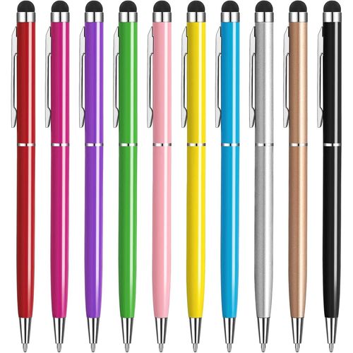 Stylet Pour Écran Tactile, Stylet Pour Tablette Avec Stylo Bille À Encre Noire 2 En 1, Compatible Avec Ipad Pro Air Mini Iphone Android Samsung Galaxy, 10 Couleurs