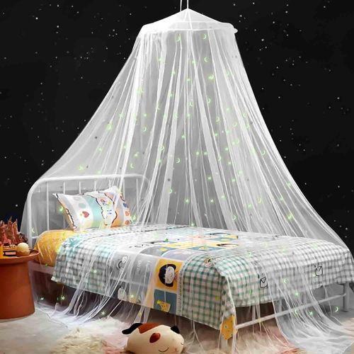 Moustiquaire De Lit, Moustiquaire Pliable 1200 X 60 X 250 Cm, Filet À Mailles Fines, Anti-Moustique, Convient Pour La Maison, Les Voyages, L'Intérieur, L'Extérieur (Étoiles Et Lune Fluorescentes)