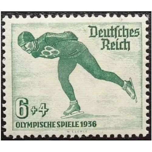 Allemagne, 3ème Reich 1935, Beau Timbre Neuf* Yvert 559, Jeux Olympiques D'Hiver À Garmish-Partenkirchen, Patinage De Vitesse, 6 + 4pf. Vert.
