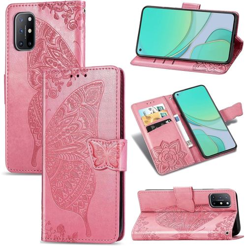 Coque Pour Oneplus 8t+ 5g. Housse En Cuir Flip Case Portefeuille, Flip Coque Premium Avec Emplacement De Cartes, Coque Etui Pour Oneplus 8t+ 5g.Rose