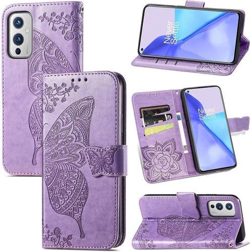 Coque Pour Oneplus 9. Housse En Cuir Flip Case Portefeuille, Flip Coque Premium Avec Emplacement De Cartes, Coque Etui Pour Oneplus 9.Violet Clair