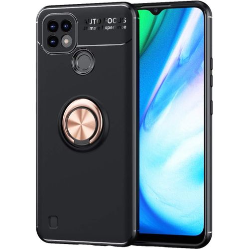 Coque Pour Realme C21,Support Métallique Rotatif À 360 Degrés,En Tpu De Haute Qualité,Antichoc,Cover Étui Pour Realme C21.Noir+Or Rose