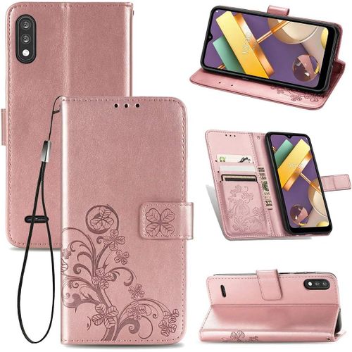 Cas De Pour Lg K22 Lm K200 6 2 Pouces Pu Housse Étui À Rabat Imprimé En Fleur Motif Avec Built Stand Magnétique Fermeture Portefeuille Protection Cas Or Rose