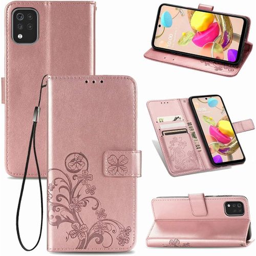 Cas De Pour Lg K42 Lm K420 6 6 Pouces Pu Housse Étui À Rabat Imprimé En Fleur Motif Avec Built Stand Magnétique Fermeture Portefeuille Protection Cas Or Rose