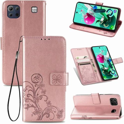 Cas De Pour Lg K92 Lm K920 6 7 Pouces Pu Housse Étui À Rabat Imprimé En Fleur Motif Avec Built Stand Magnétique Fermeture Portefeuille Protection Cas Or Rose