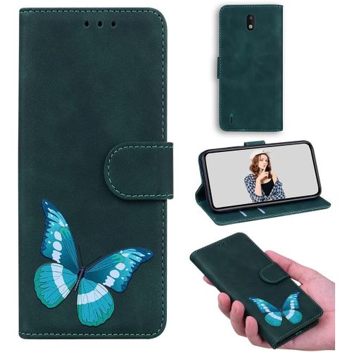 Cas De Pour Nokia 1.3 5 71 Pouces Pu Cuir Housse Flip Coque 3d Papillon Motif Avec Built Stand Magnétique Fermeture Portefeuille Étui De Protection Vert