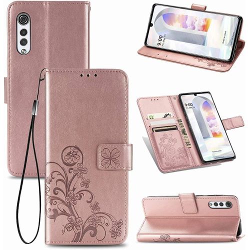 Cas De Pour Lg Velvet Lm G900n 6 8 Pouces Pu Housse Étui À Rabat Imprimé En Fleur Motif Avec Built Stand Magnétique Fermeture Portefeuille Protection Cas Or Rose