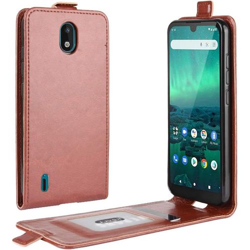 Cas De Pour Nokia 1.3 5 71 Pouces Verticale Pu Cuir Housse Up And Down Open Étui Avec Magnétique Fermeture Carte Slot Portefeuille Shell De Protection Marron