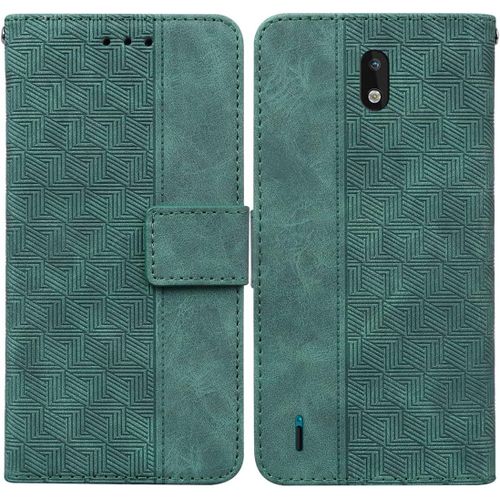 Cas De Pour Nokia 1.3 5 71 Pouces Pu Cuir Housse Flip Coque Géométrie Motif Avec Built Stand Magnétique Fermeture Portefeuille Étui De Protection Vert