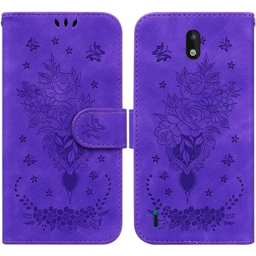 Cas De Pour Nokia 1.3 5 71 Pouces Pu Cuir Housse Flip Coque Roseraie Motif Avec Built Stand Magnétique Fermeture Portefeuille Étui De Protection Violet