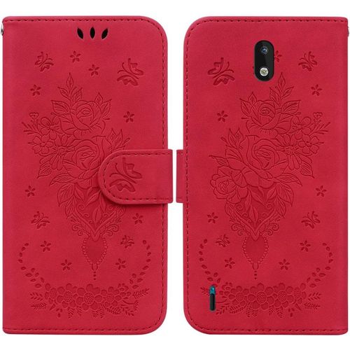 Cas De Pour Nokia 1.3 5 71 Pouces Pu Cuir Housse Flip Coque Roseraie Motif Avec Built Stand Magnétique Fermeture Portefeuille Étui De Protection Rouge