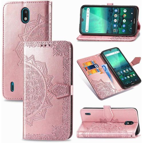 Cas De Pour Nokia 1.3 5 71 Pouces Pu Cuir Housse Flip Coque Gaufrage Mandala Motif Avec Built Stand Magnétique Fermeture Portefeuille Étui De Protection Or Rose