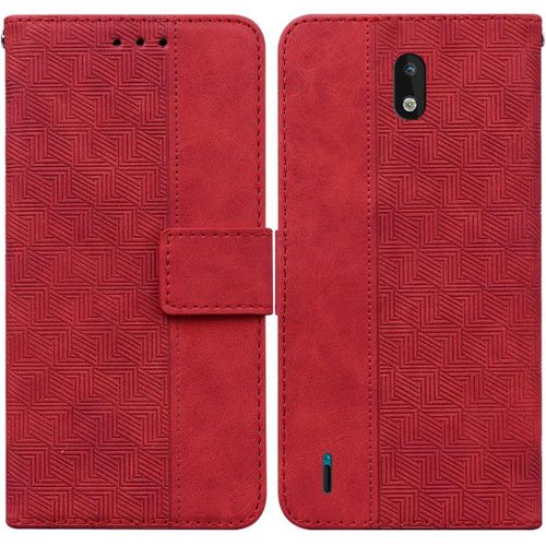 Cas De Pour Nokia 1.3 5 71 Pouces Pu Cuir Housse Flip Coque Géométrie Motif Avec Built Stand Magnétique Fermeture Portefeuille Étui De Protection Rouge