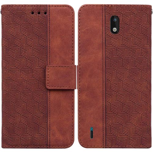 Cas De Pour Nokia 1.3 5 71 Pouces Pu Cuir Housse Flip Coque Géométrie Motif Avec Built Stand Magnétique Fermeture Portefeuille Étui De Protection Marron